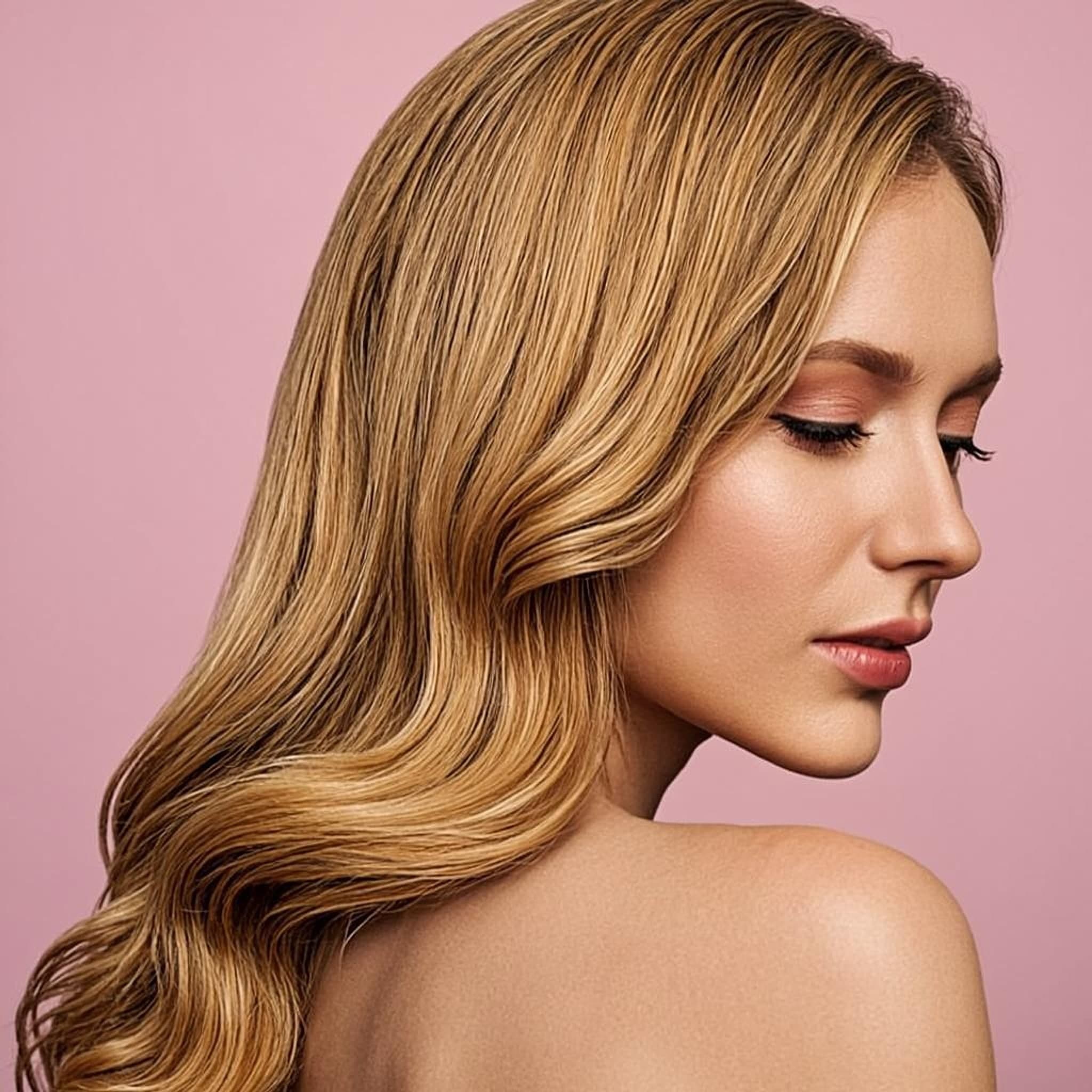 A finished Audrey's salon look — glossy blowout in profile