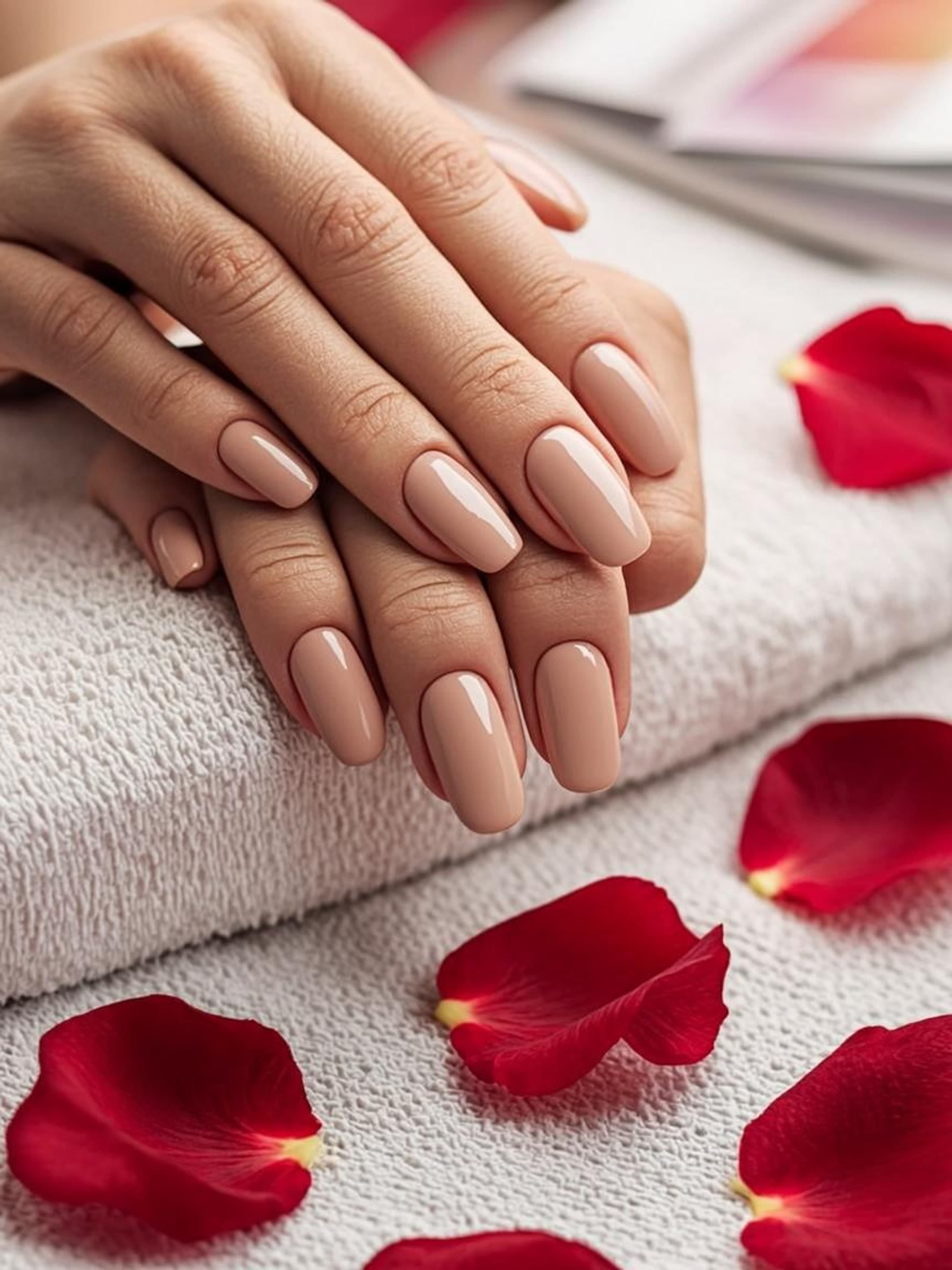 Nude gel manicure detail