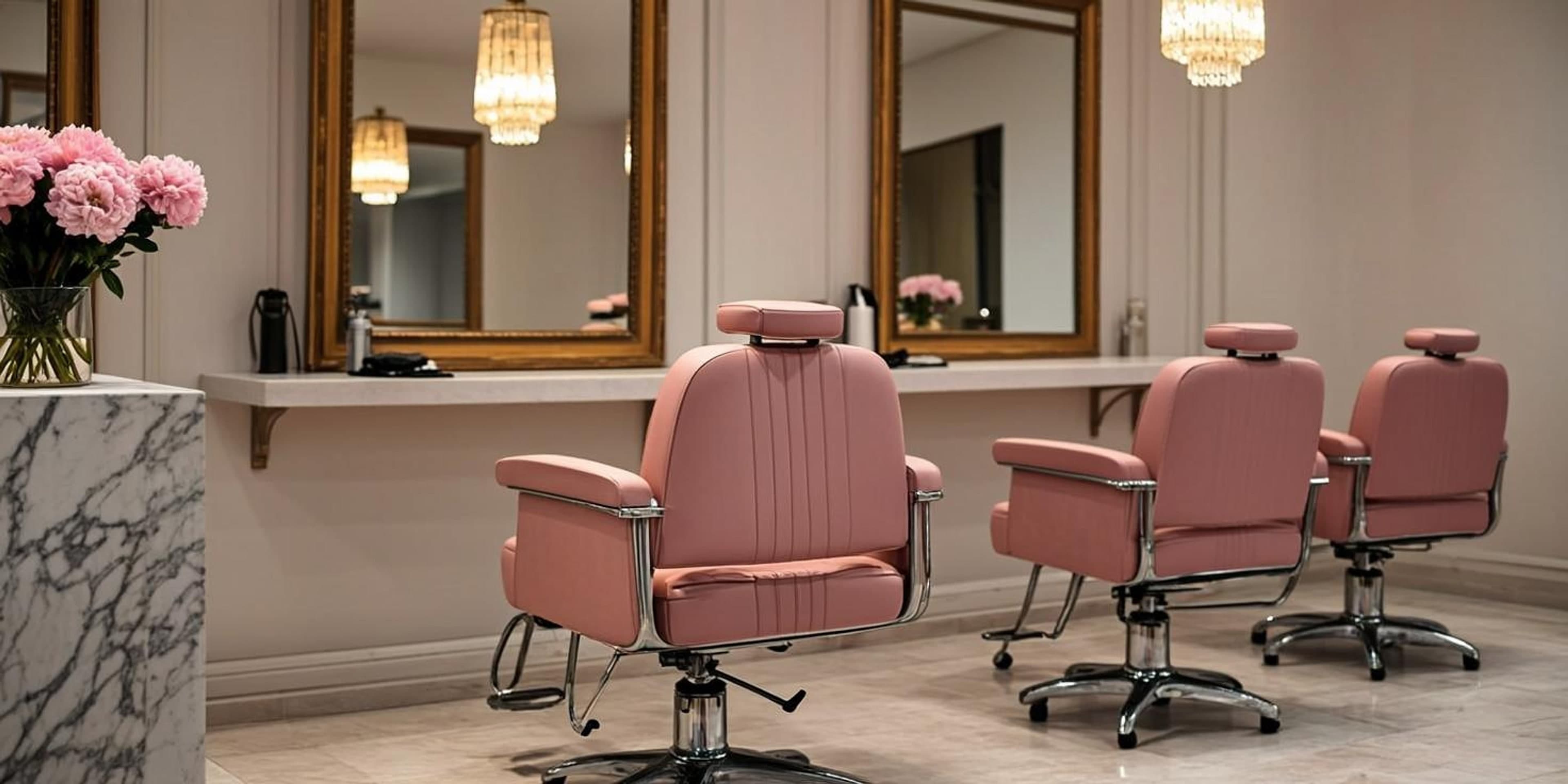 The elegant pink interior of Audrey's Hair & Beauty salon