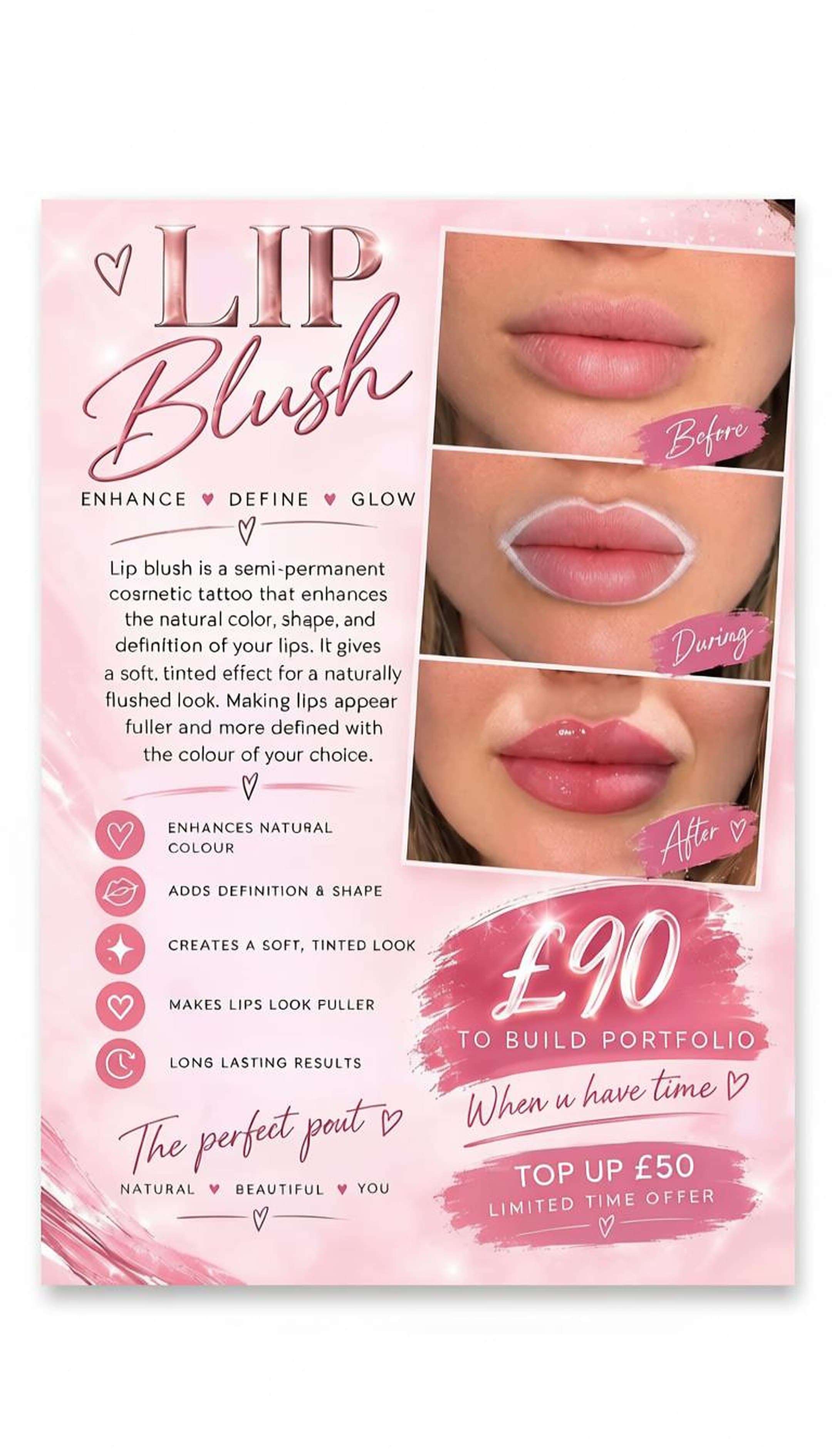 Lip Blush treatment flyer — enhance, define, glow
