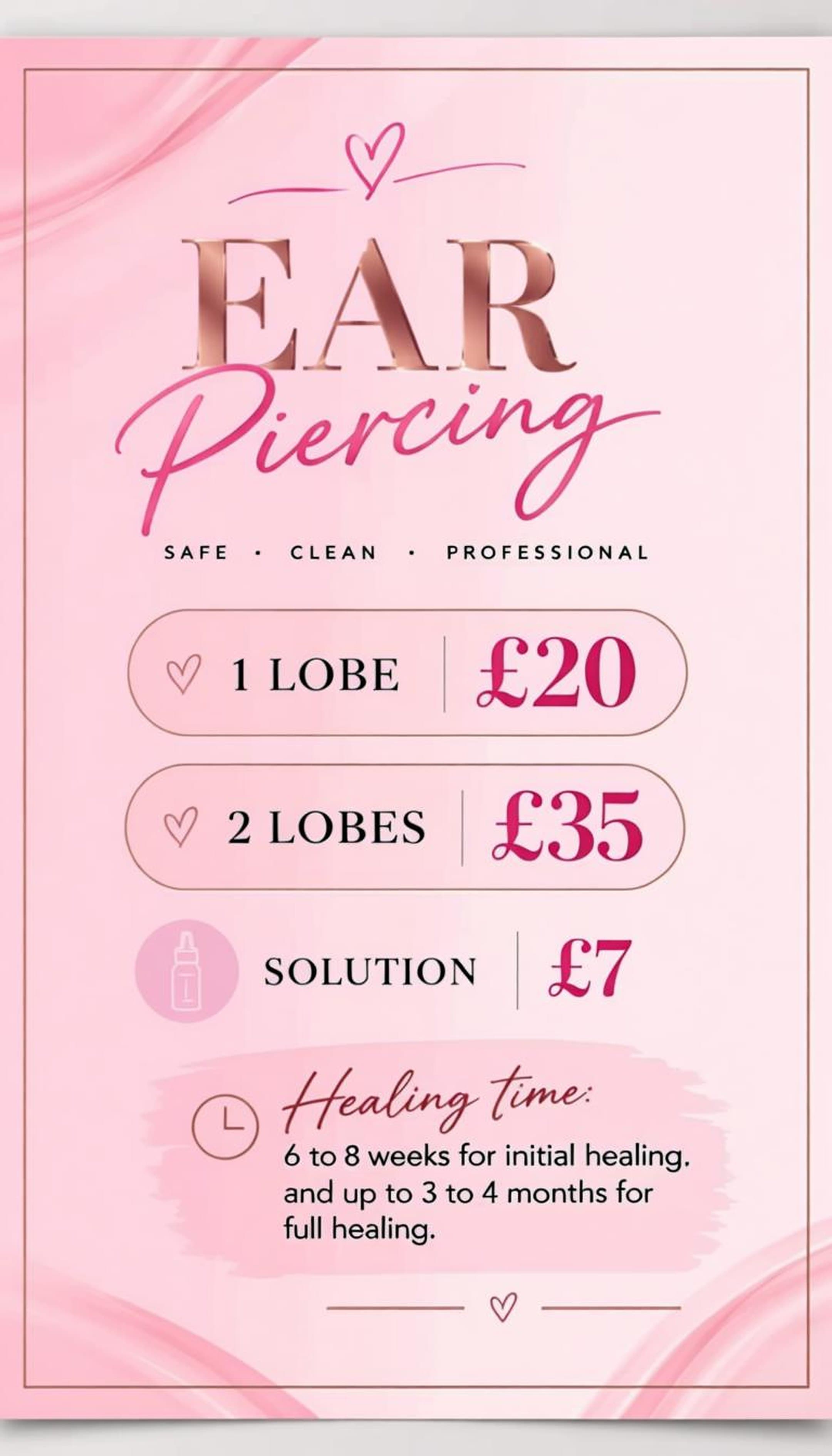 The salon's original ear piercing price list