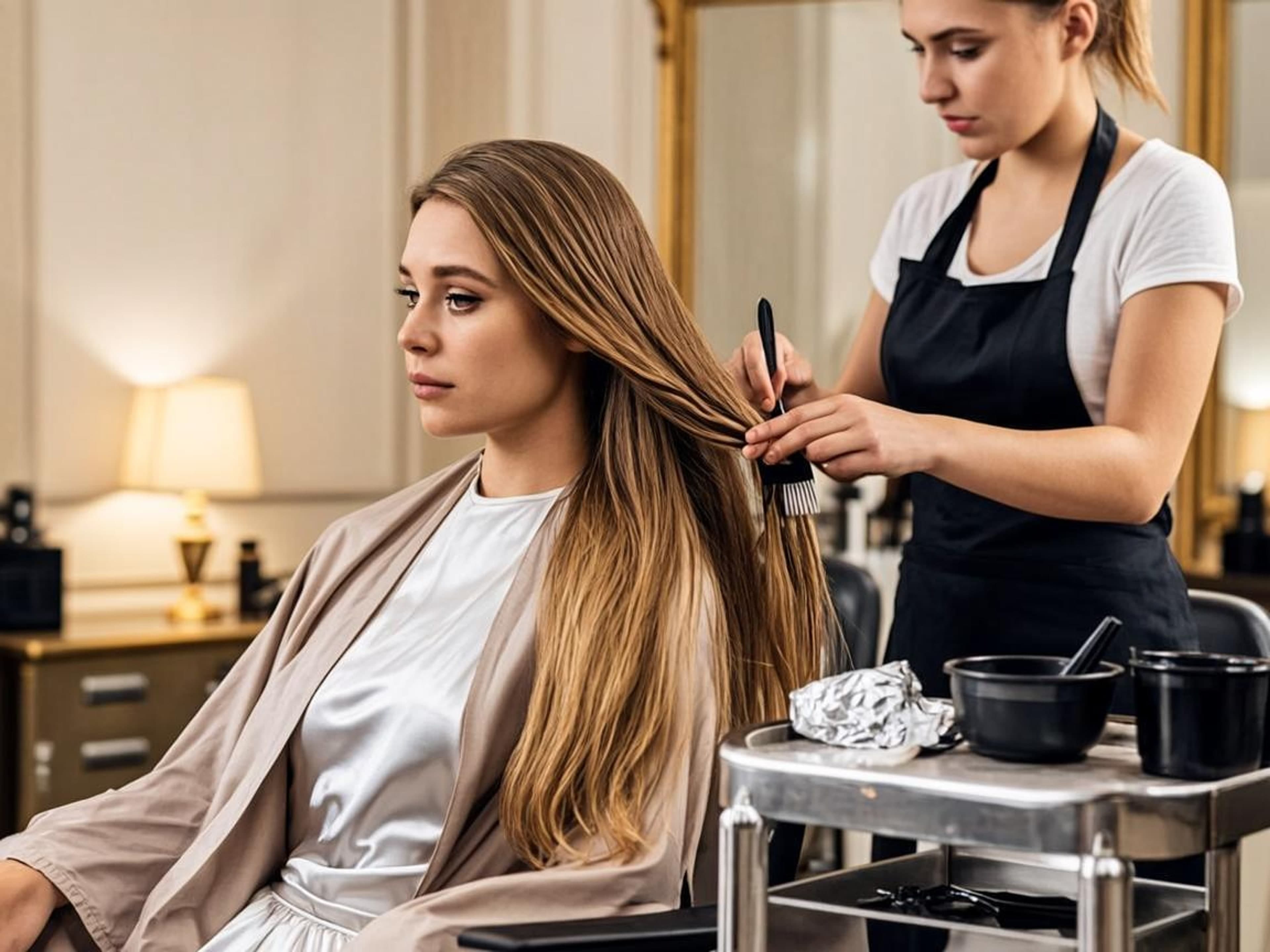 Colourist hand-painting balayage highlights onto a client's hair