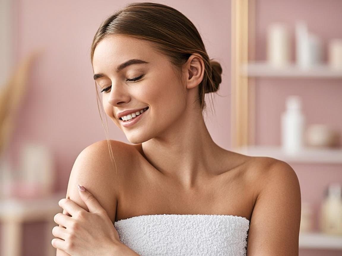 European woman with glowing, hydrated skin after a glow-boosting treatment