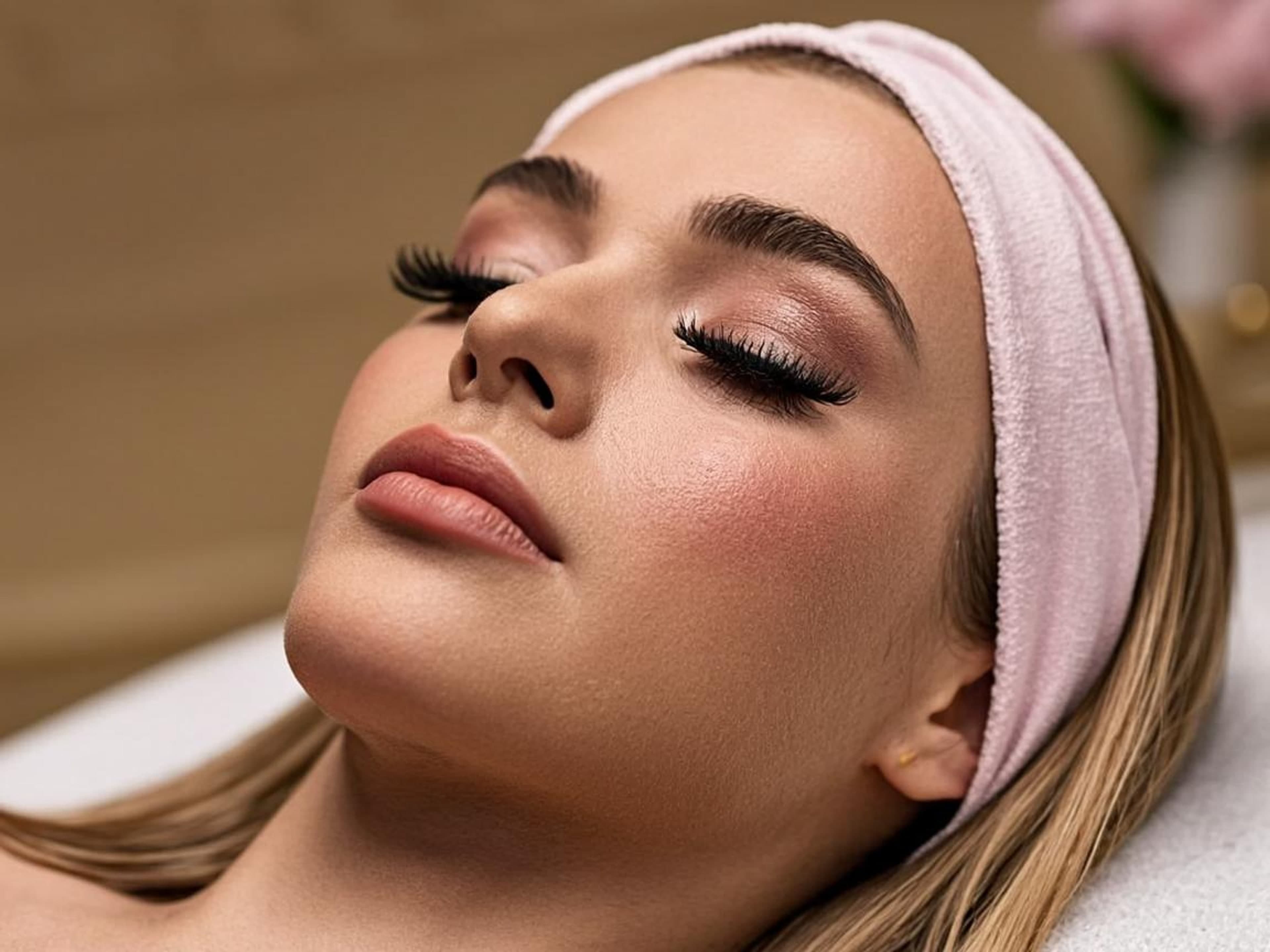 Client with long eyelash extensions