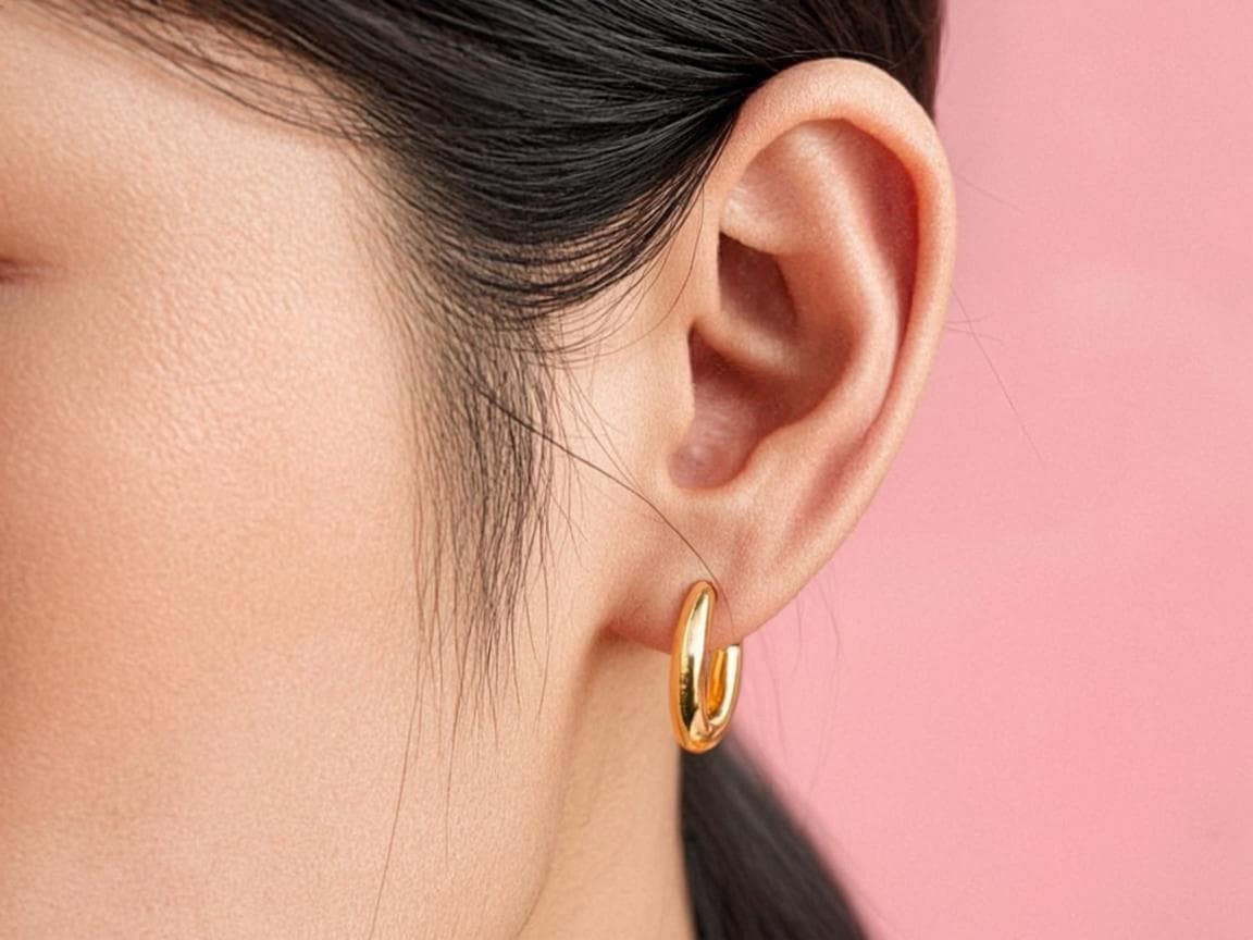 Ear adorned with a delicate gold stud earring