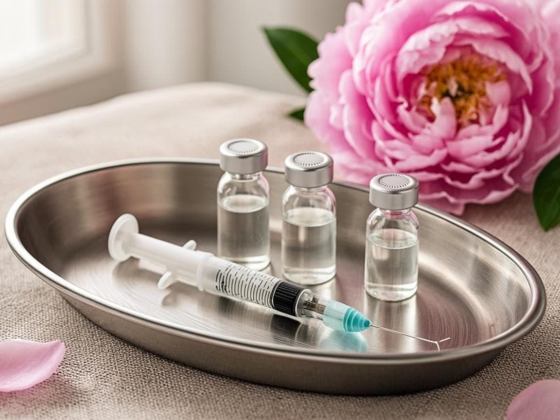Sterile treatment tray with a syringe and ampoules ready for a fat dissolving appointment